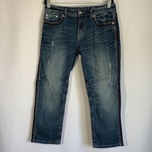 Miss Me Blue Lightly Distressed Boyfriend Capri Jeans